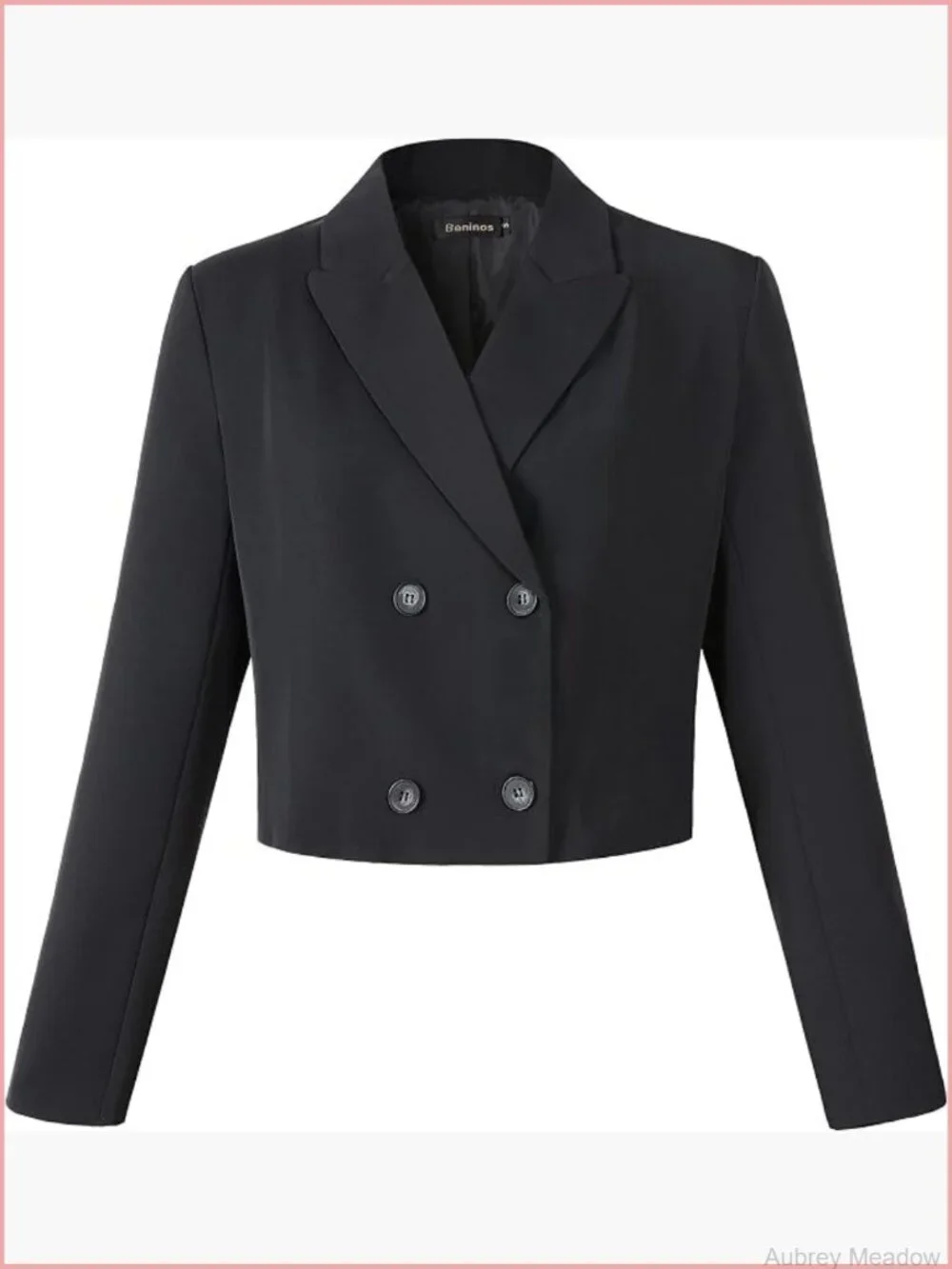 Double Breasted Cropped Blazer Jacket - Notched Lapel Long Sleeve Casual Office